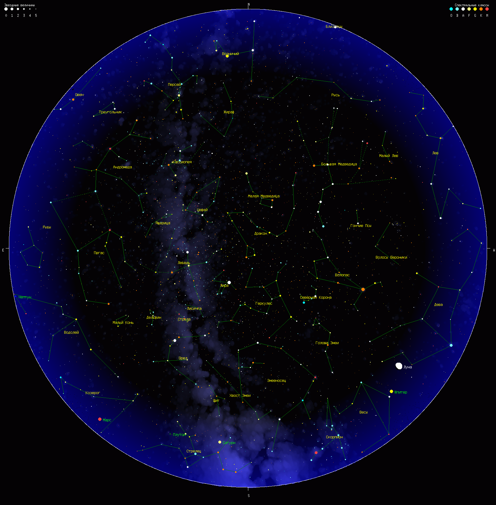 Карта звездного неба сейчас в москве