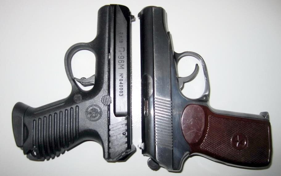 Пистолет П-96М под «макаровский» патрон 9×18 мм в сравнении с пистолетом Макарова 