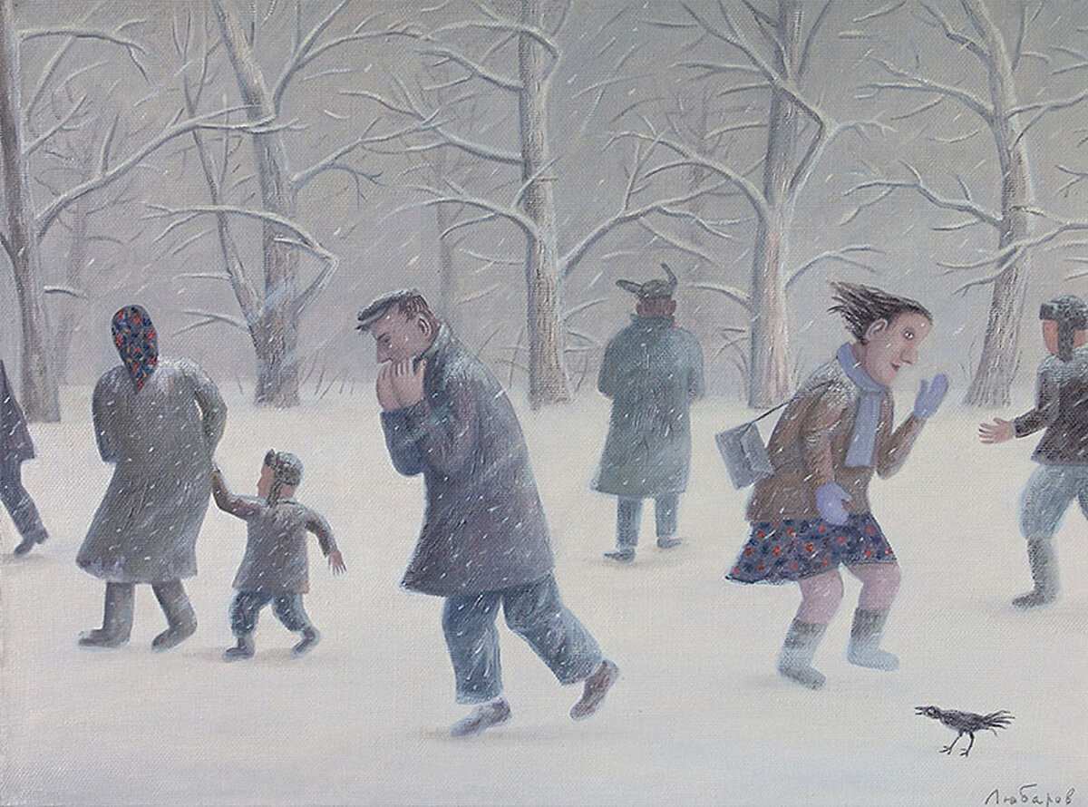 Снегопад и ребёнок в живописи