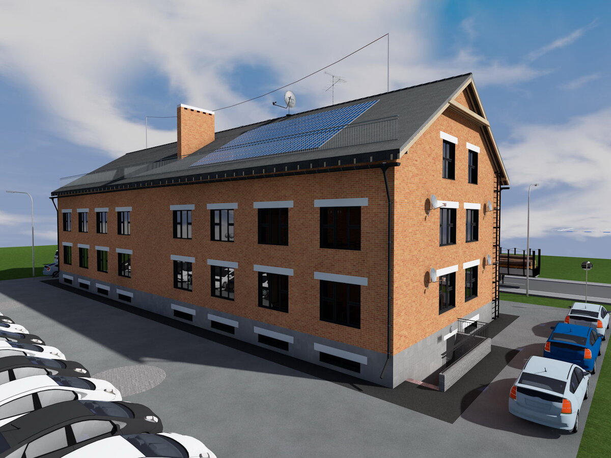 Двухэтажный двухподъездный кирпичный жилой дом