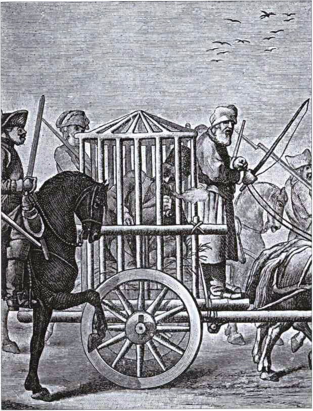 Пугачёв под конвоем. Гравюра XVIII века