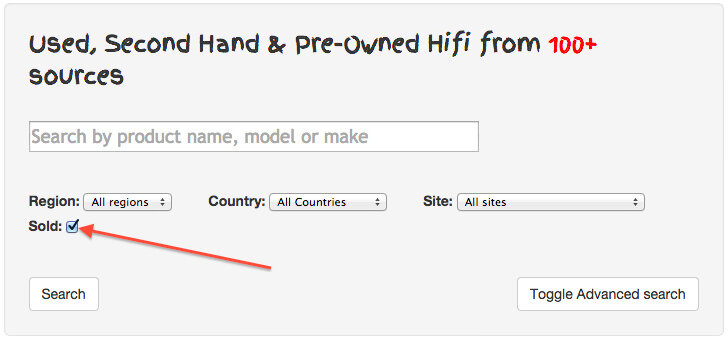 Еще одно полезная функция на HFS — возможность поискать в истории сделок. Устанавливаете флажок Sold и получаете расклад по предыдущим сделкам (понятен средний уровень цен и места, где лучше ловится компонент). За подобную возможность Audiogon BlueBook попросит с вас денег, например.