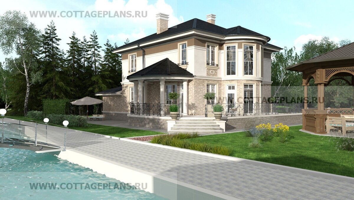 2-й и 3-й фасады дома. Источник фото: https://www.cottageplans.ru