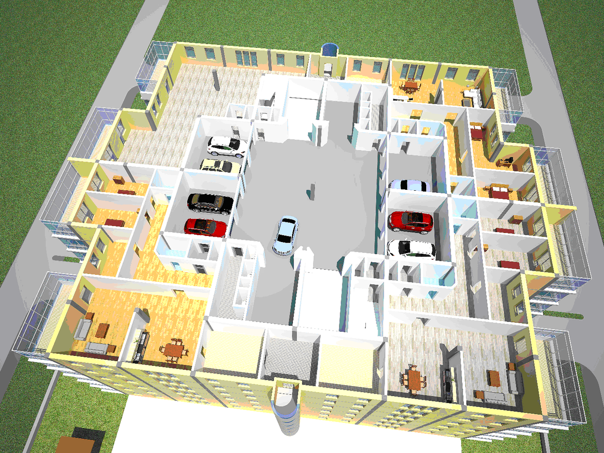 Все квартиры на этаже с гаражами