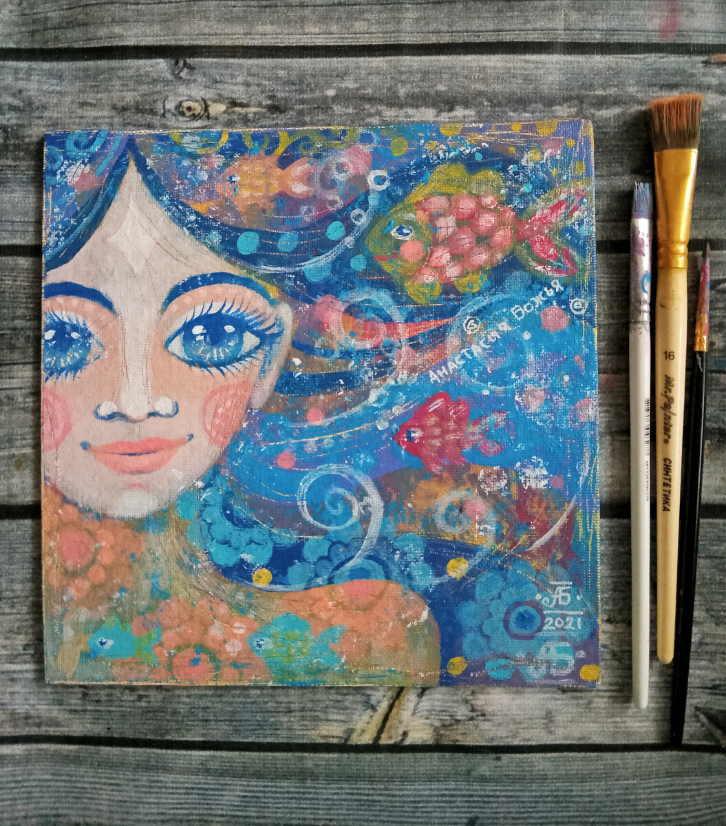 "Внутри меня море...", картина #2 из серии "Моё море". 25см×25см. Акрил/холст 