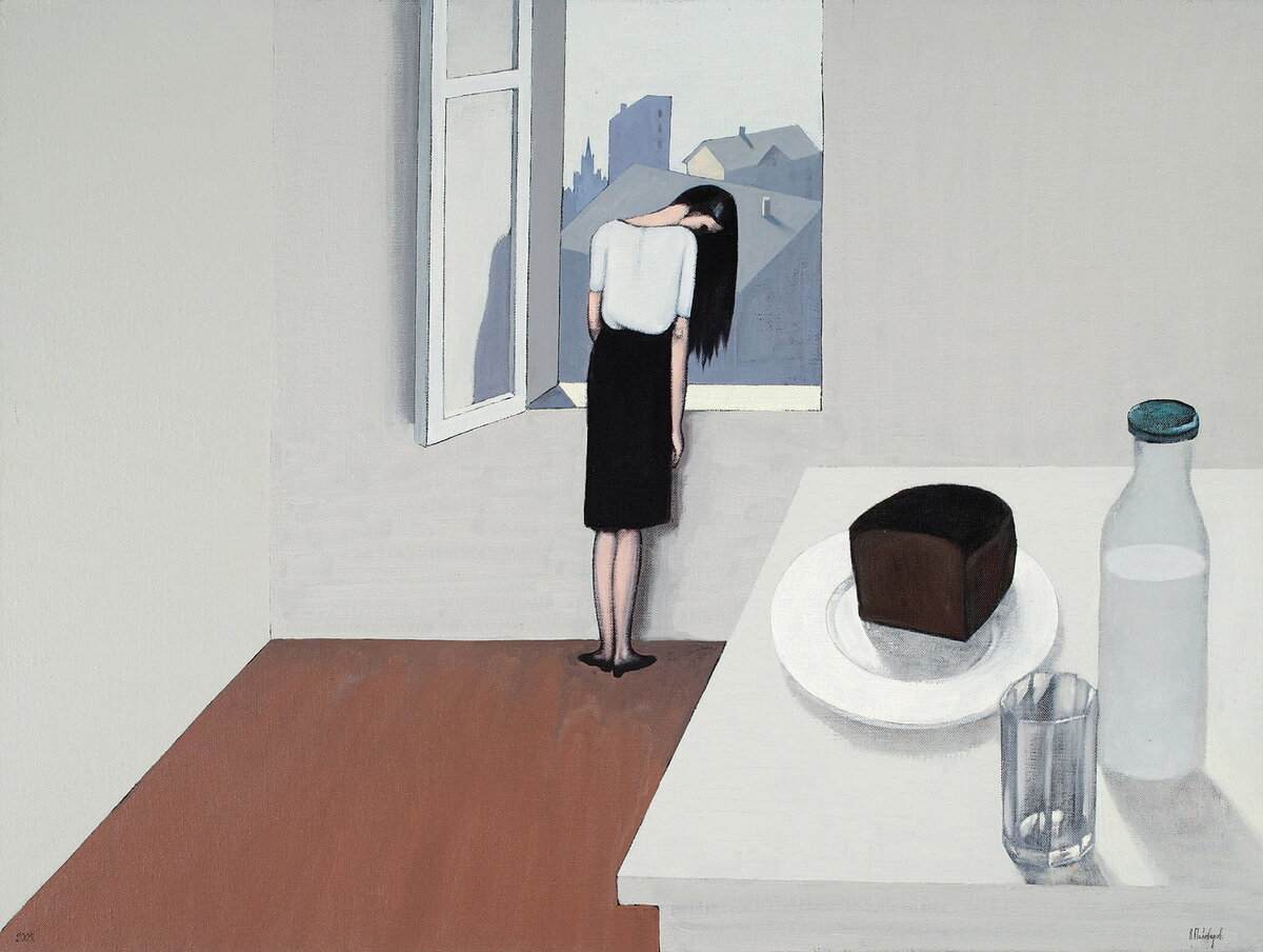 Виктор Пивоваров. Мокрые волосы, 2005 Холст, масло, 75 × 100 cм
Собственность автора