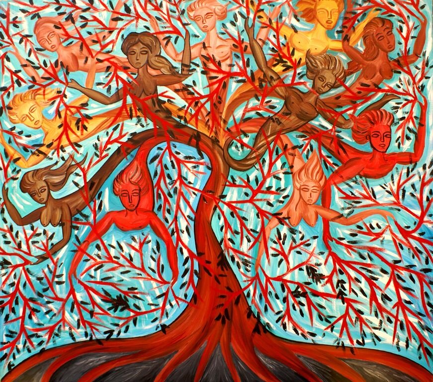Что означает картина. Древо жизни Кузьменко. Дерево жизни йога. Древо жизни красное. Древо жизни в цветной графике.