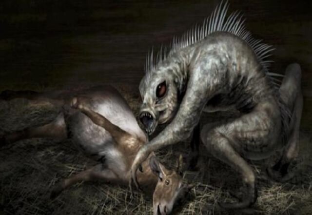 Чупакабра со своей рогатой жертвой.