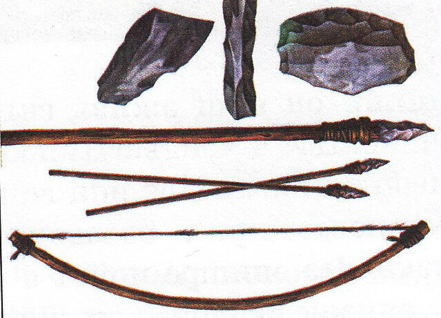 Лук и стрелы эпохи мезолита. Оружие мезолита. Мезолит орудия труда. Орудия труда в период мезолита.