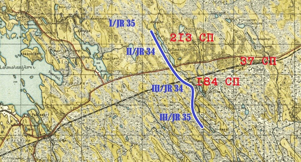 Карта района боевых действий в полосе обороны финской 12-й пехотной дивизии