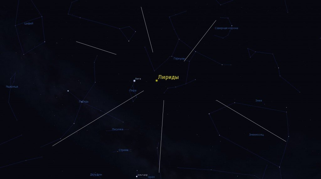 Карта расположения радианта метеорного потока Лириды