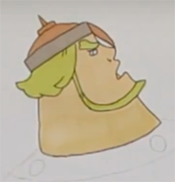 На голове нарисуем шлем из двух прямоугольников и конуса. Кончик его и защита для носа треугольные. Лицо: выпуклый нос, рот, выдвинутый подбородок. Из под шлема волосы, бровь и глаз. Бородка полукругом.
