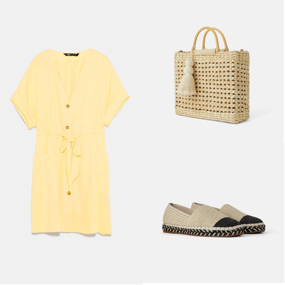 Платье Zara 2799 р       Сумка-шопер Zara 1999 р      Эспадрильи Zara 2999р