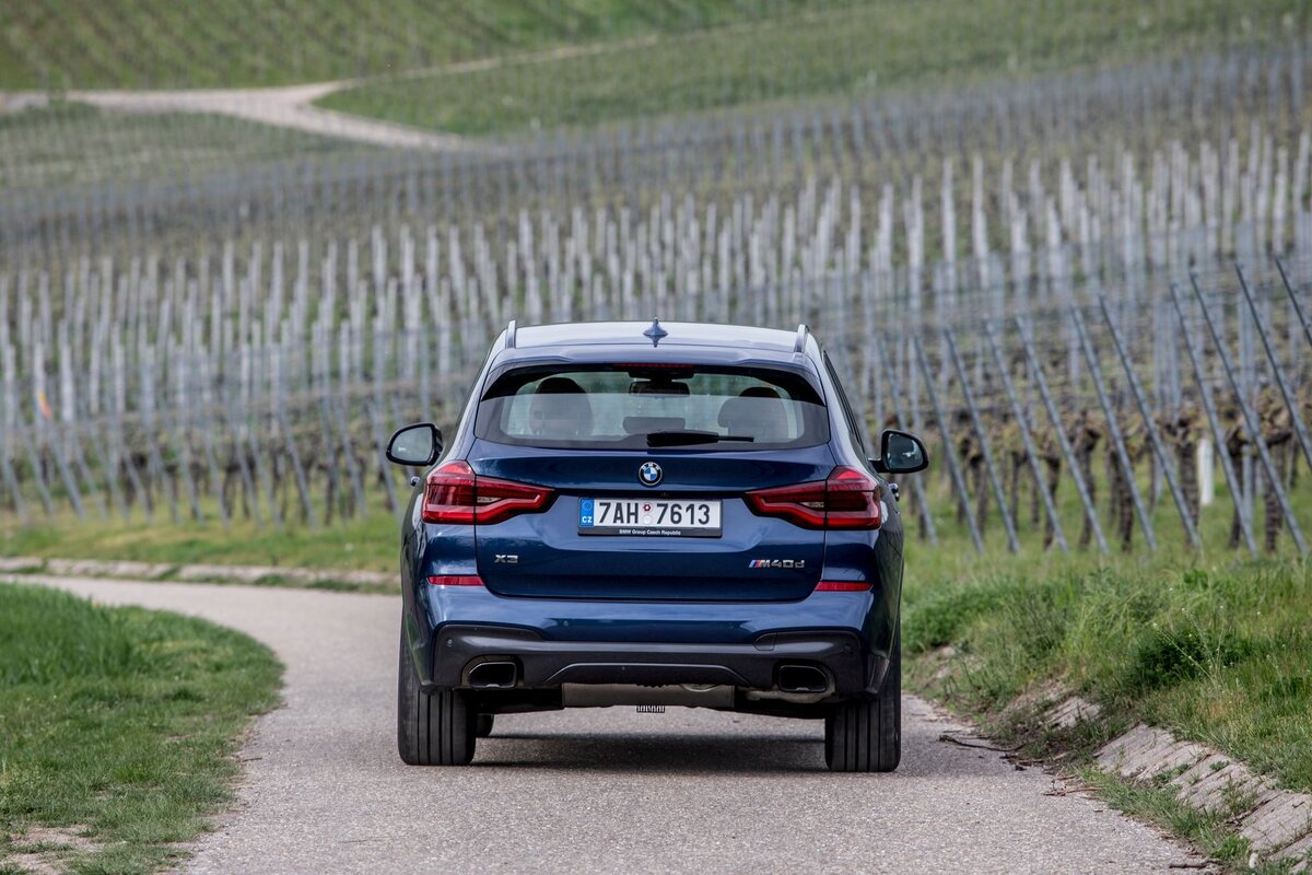 Они отличаются от обычных, то есть менее мощных и более дешевых X3. У этого есть великолепные темные 21-дюймовые колеса, за которыми светятся сине-окрашенные тормозные суппорты. Более спортивные бамперы с большими впускными отверстиями спереди и большими выхлопными концами сзади.