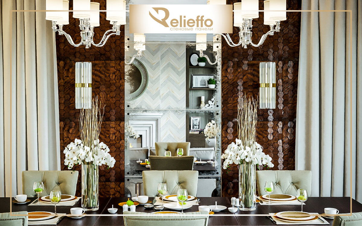 Дизайн-проект квартиры студии с использованием деревянных декоративных стеновых 3D панелей “Scale” от бренда "Relieffo