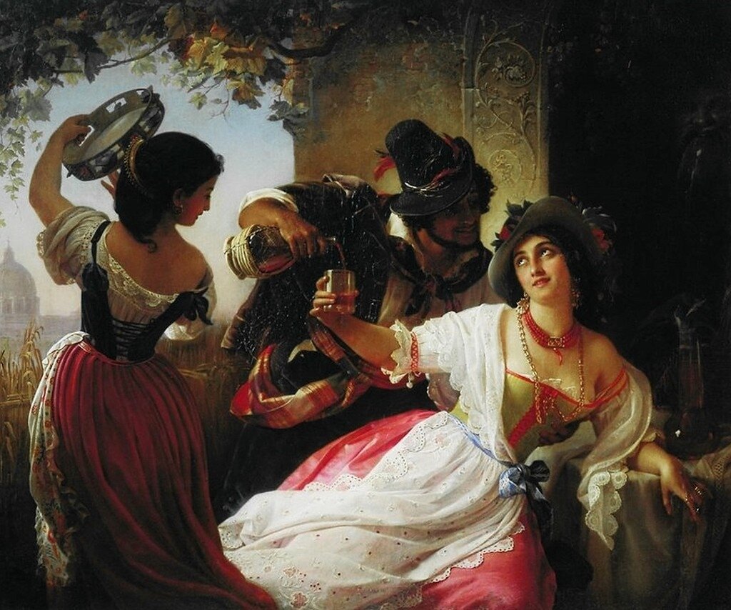 Репродукция картины Пимена Орлова «Октябрьский праздник в Италии»