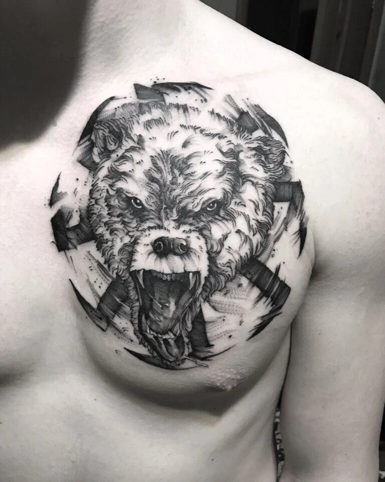 Эскиз тату коловрат и медведь