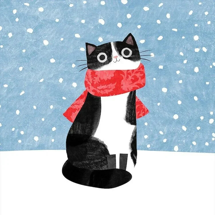 Кот в шарфе рисунок