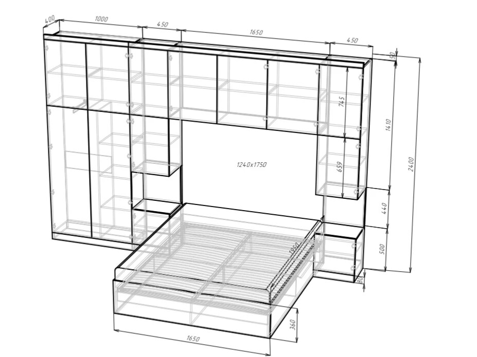 Проект шкафа с кроватью