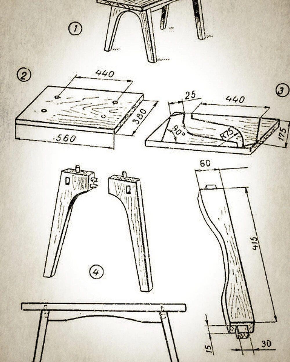схема табуретки из дерева