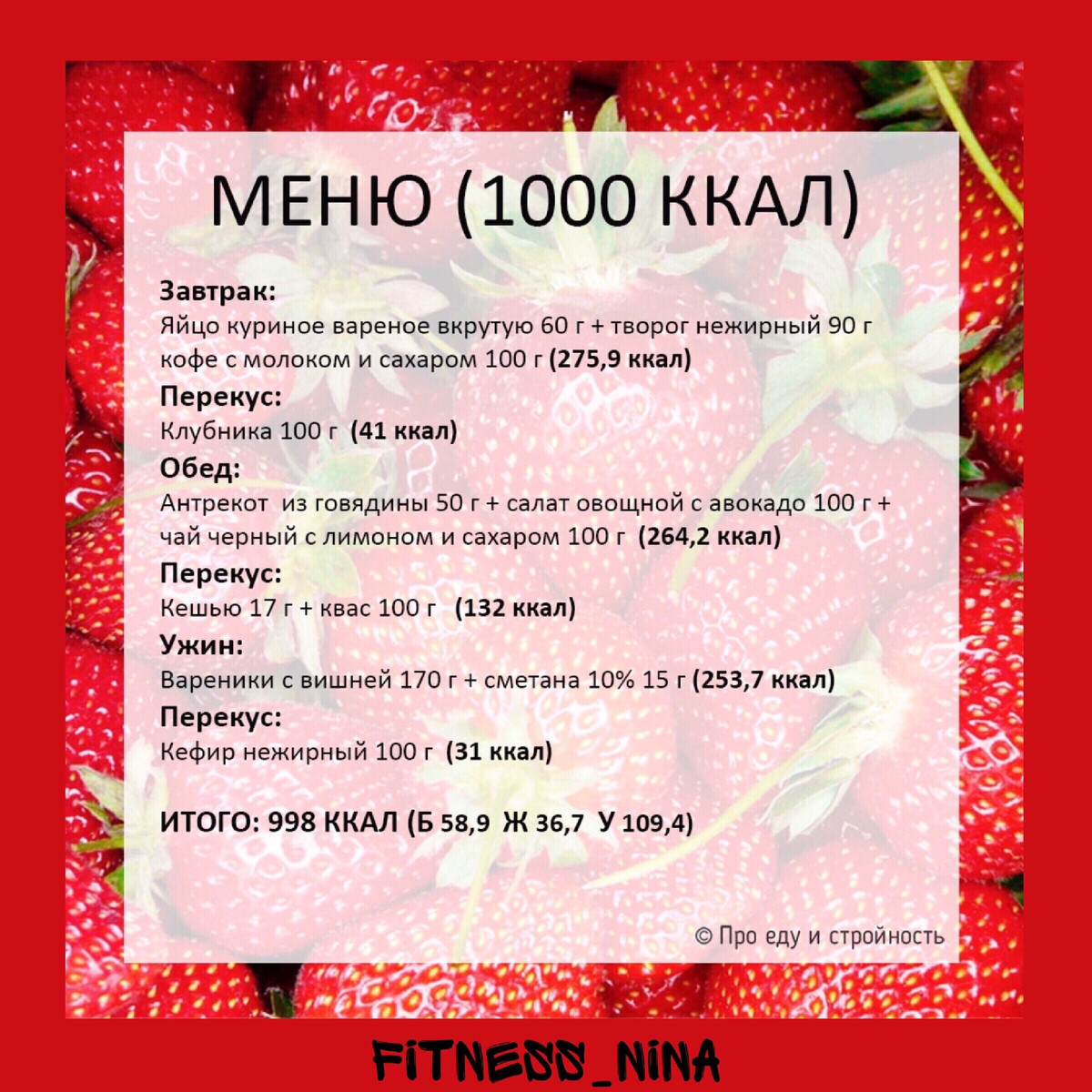 меню на 1000 калорий в день