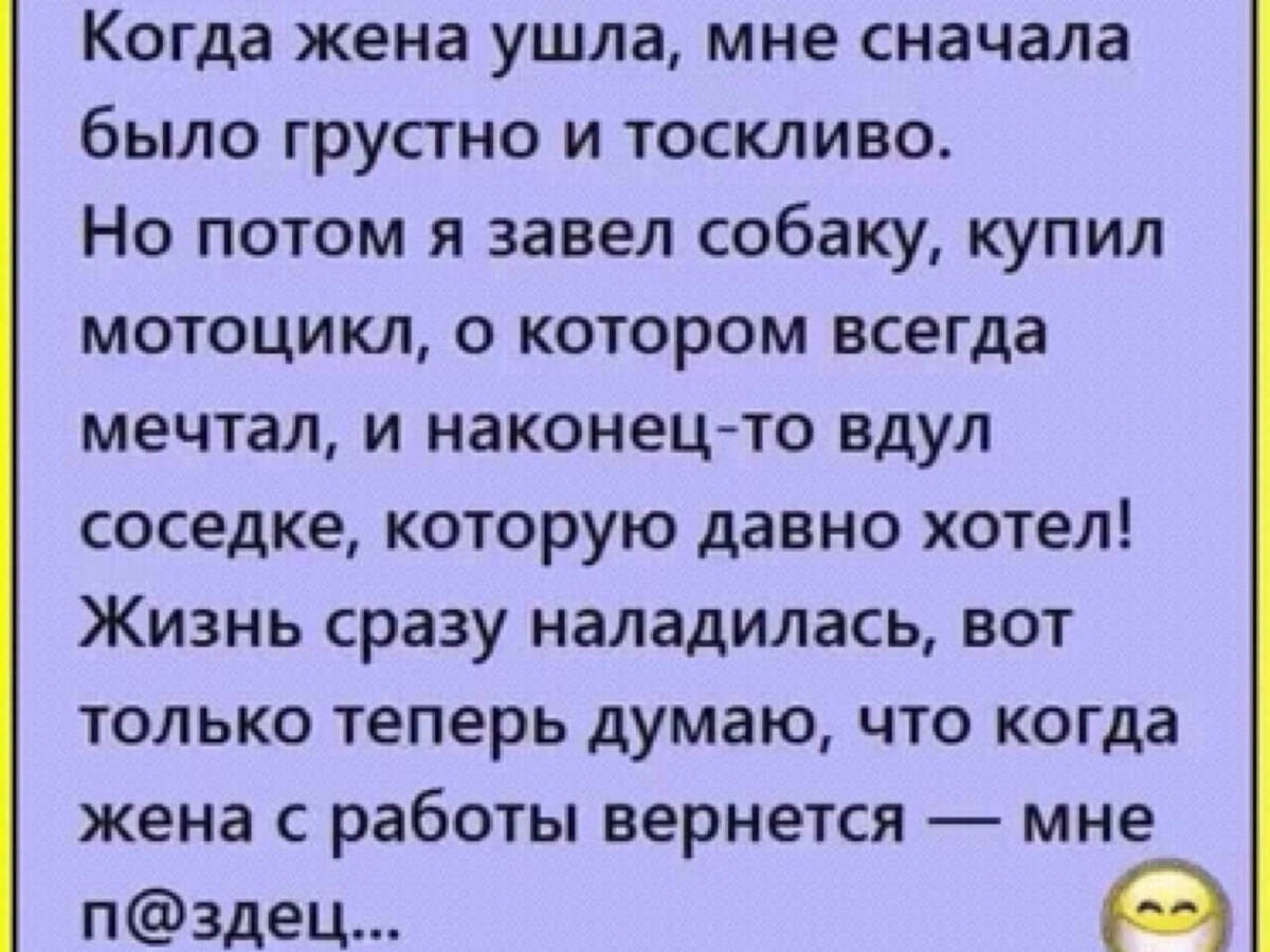 Женатый ушел от жены. Когда ушла жена мне сначала было грустно. Анекдоты. Когда жена ушла мне сначала. Анекдот когда ушла жена.