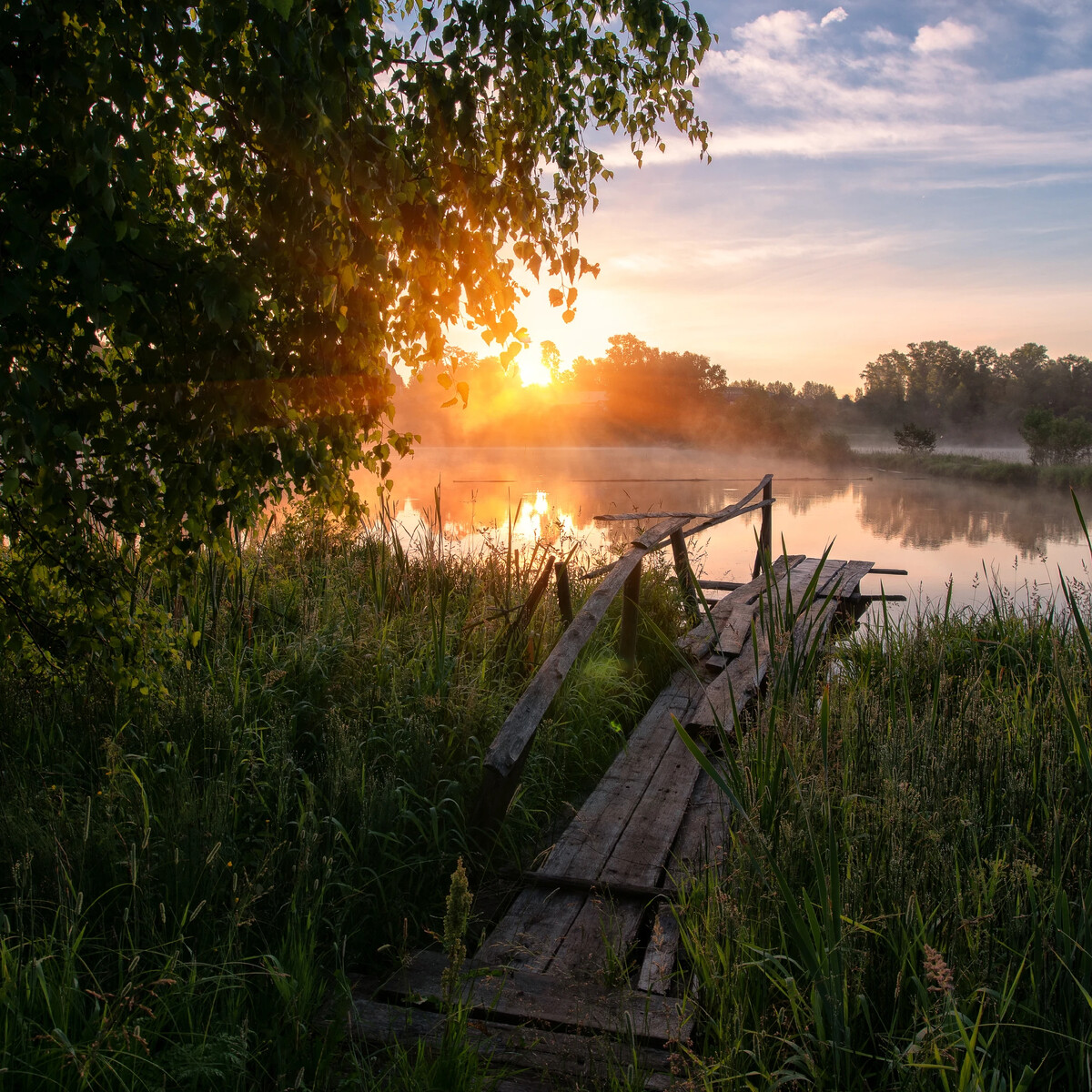 восход у реки