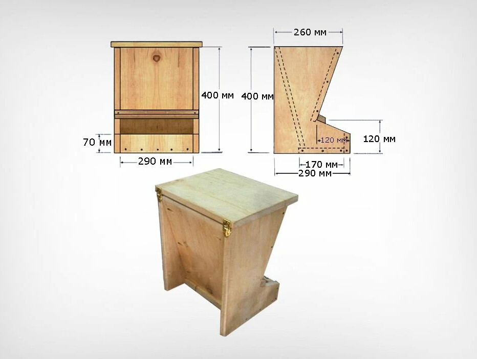 Бункерная кормушка для кур своими руками чертежи с размерами в сантиметрах из дсп
