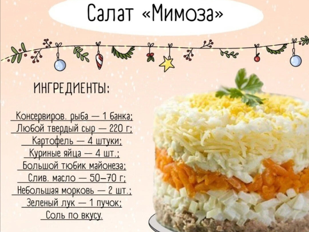 Мимоза салат слои последовательность