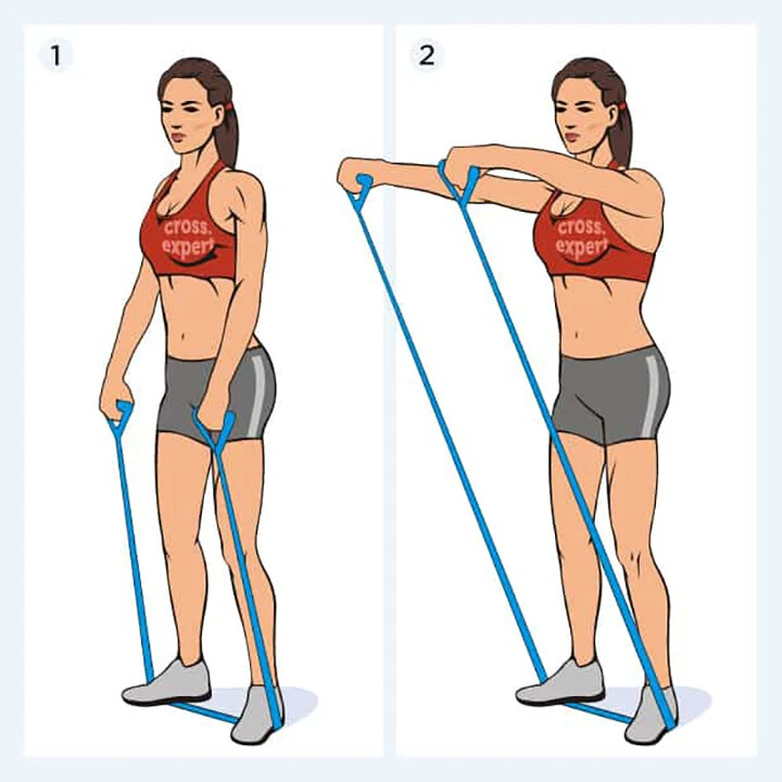 Устройство стоя. Упражнения для рук с эспандером резинкой. Упражнения с ручным эспандером для женщин. Упражнения с эспандером для женщин для рук. Упражнения со жгутом для женщин.