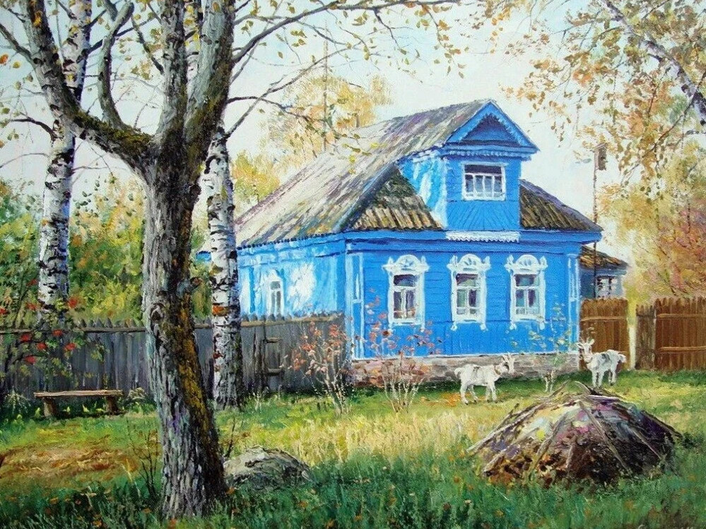 Деревенский дом рисунок